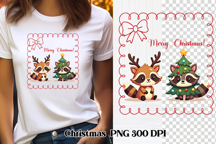 Christmas raccoon clipart | Christmas sublimation PNG design
