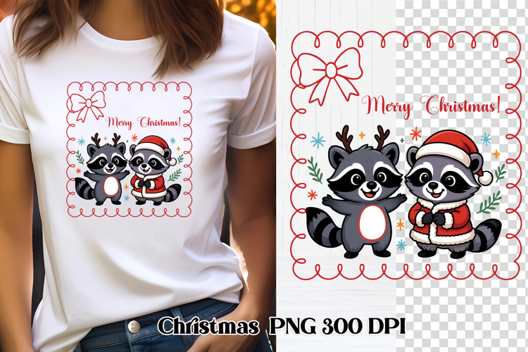 Christmas raccoon clipart | Christmas sublimation PNG design