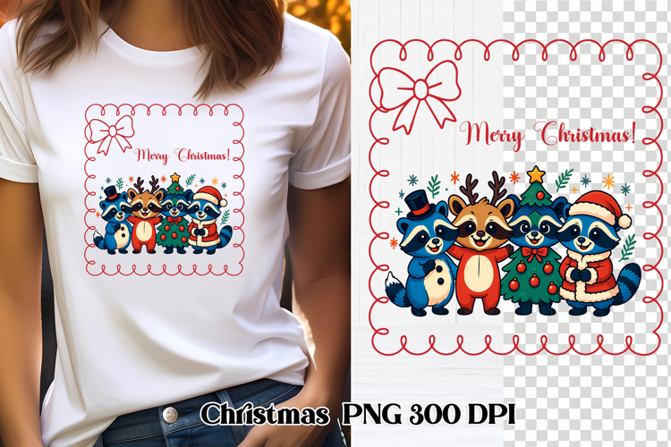 Christmas raccoon clipart | Christmas sublimation PNG design