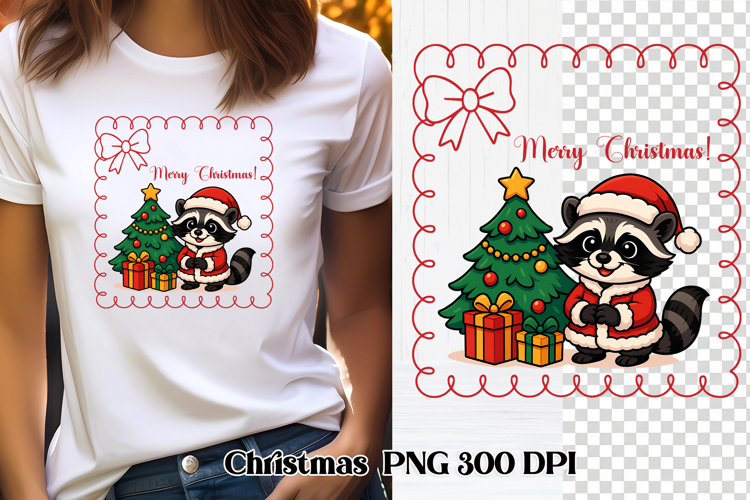Christmas raccoon clipart | Christmas sublimation PNG design