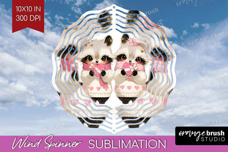 Raccoons Valentine Wind Spinner Sublimation PNG Cute Day
