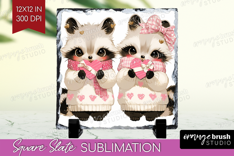Raccoons Valentine Slate PNG Cute Valentines Day Square