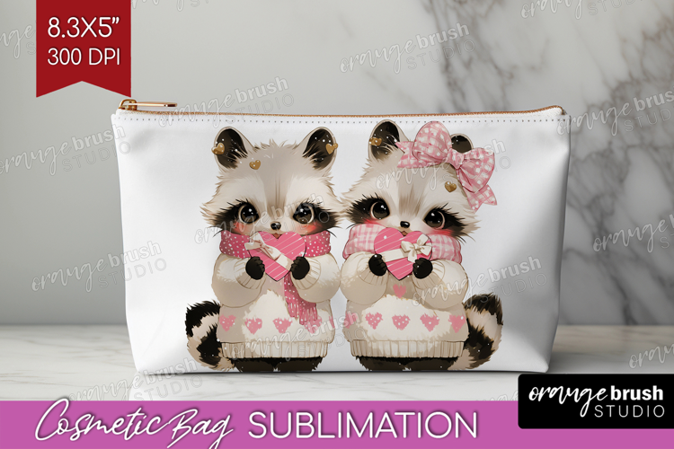 Raccoons Valentine Cosmetic Bag Cute Valentines Day Makeup