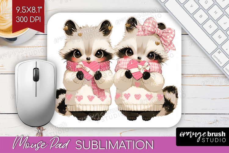 Raccoons Valentine Mouse Pad Sublimation Cute Valentines Day