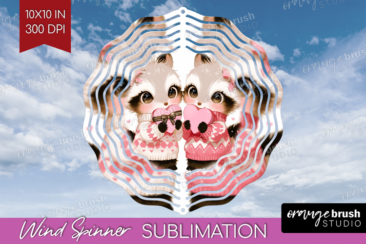 Raccoons Valentine Wind Spinner Sublimation PNG Cute Day
