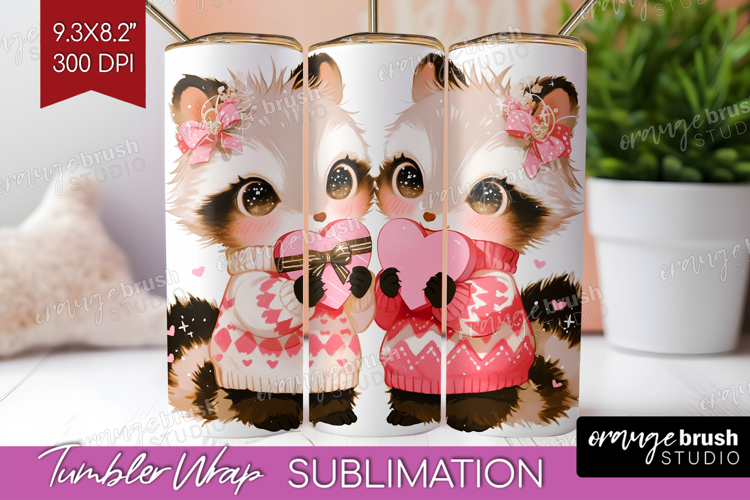 Raccoons Valentine Tumbler Wrap Cute Valentines Day Tumbler