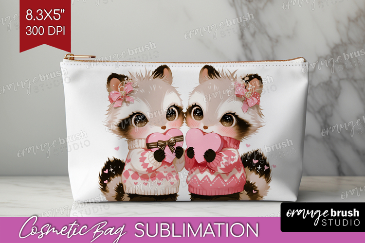 Raccoons Valentine Cosmetic Bag Cute Valentines Day Makeup