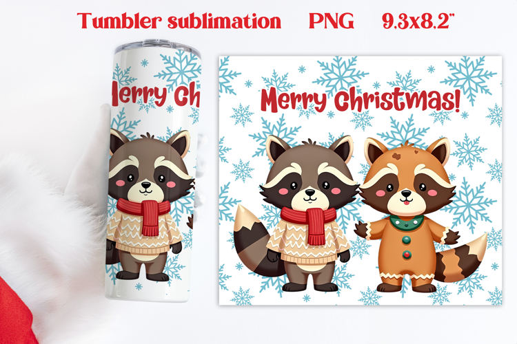 Christmas tumbler wrap | Christmas raccoon tumbler PNG