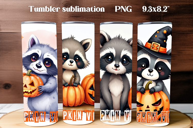 Cute Halloween Raccoon Tumbler PNG | Halloween Animal PNG