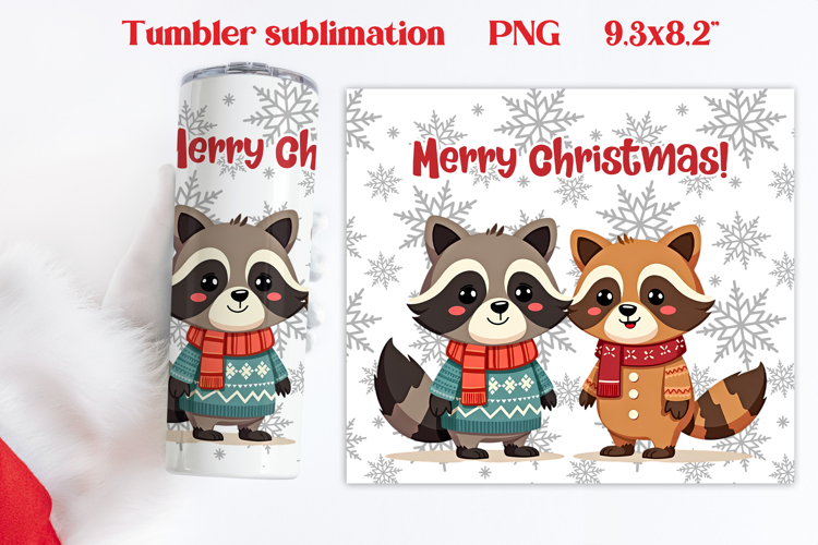Christmas tumbler wrap | Christmas raccoon tumbler PNG
