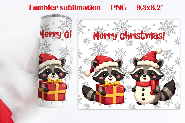 Christmas tumbler wrap | Christmas raccoon tumbler PNG