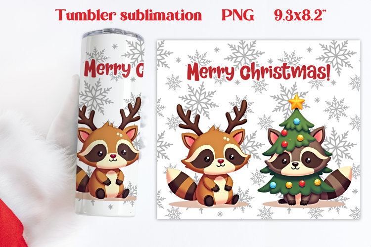 Christmas tumbler wrap | Christmas raccoon tumbler PNG