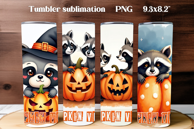 Cute Halloween Raccoon Tumbler PNG | Halloween Animal PNG