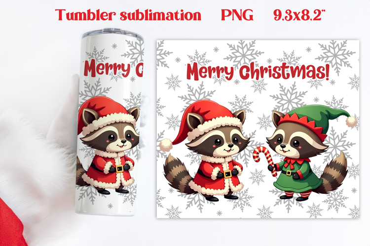 Christmas tumbler wrap | Christmas raccoon tumbler PNG