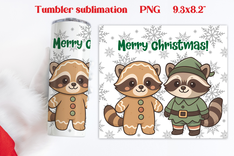 Christmas tumbler wrap | Christmas raccoon tumbler PNG