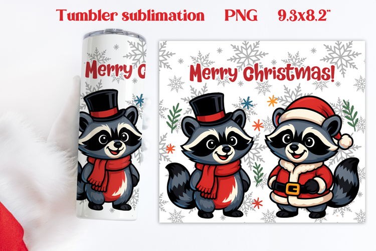 Christmas tumbler wrap | Christmas raccoon tumbler PNG
