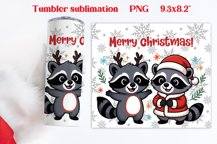 Christmas tumbler wrap | Christmas raccoon tumbler PNG