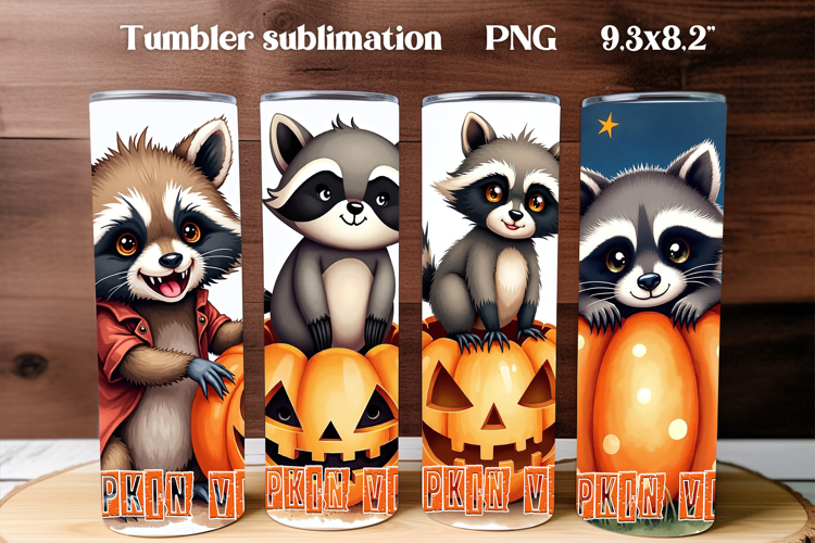 Cute Halloween Raccoon Tumbler PNG | Halloween Animal PNG
