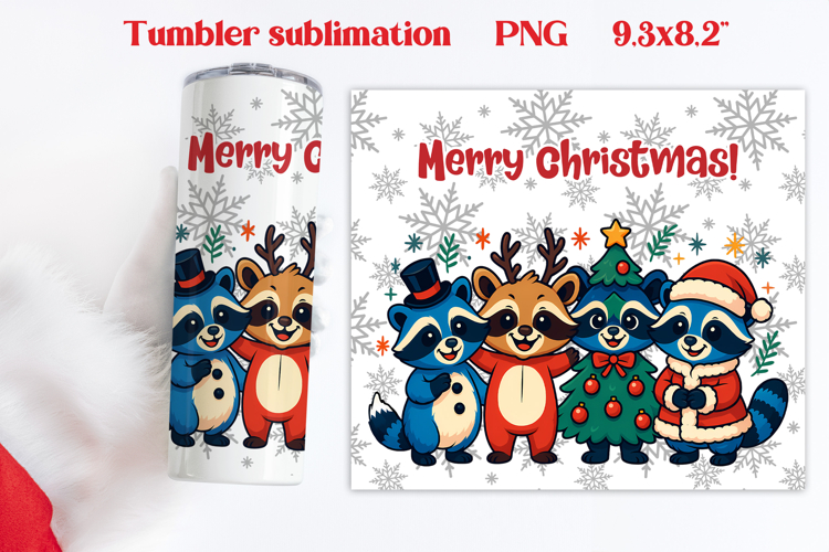 Christmas tumbler wrap | Christmas raccoon tumbler PNG