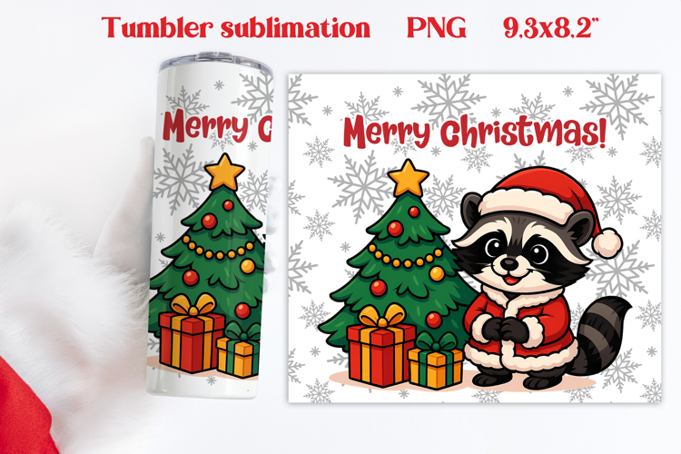 Christmas tumbler wrap | Christmas raccoon tumbler PNG