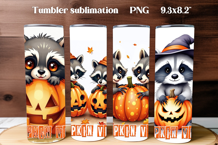 Cute Halloween Raccoon Tumbler PNG | Halloween Animal PNG