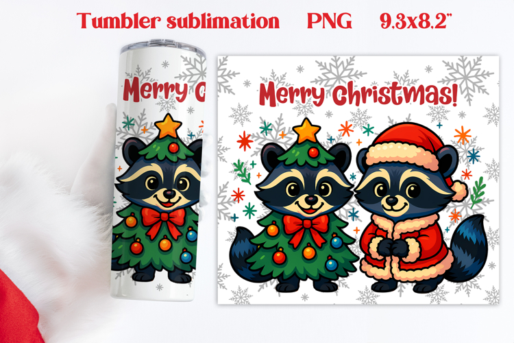 Christmas tumbler wrap | Christmas raccoon tumbler PNG
