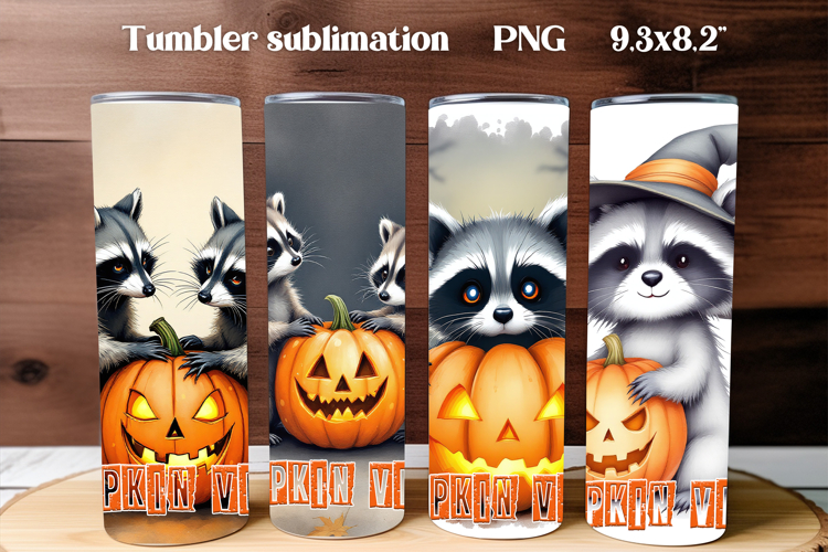 Cute Halloween Raccoon Tumbler PNG | Halloween Animal PNG