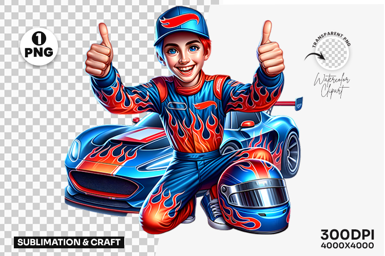 Race Car Driver Thumbs Up PNG Sublimation Design