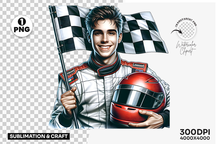 Race Driver Holding Flag PNG Clipart Sublimation Design