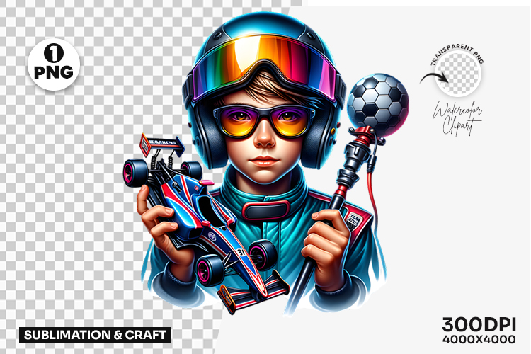 Racing Driver with Goggles and Camera PNG Sublimation Design