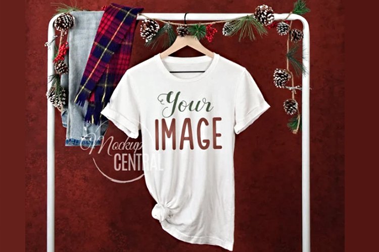 Women's Winter White T-Shirt Mockup on Hanger example image 1