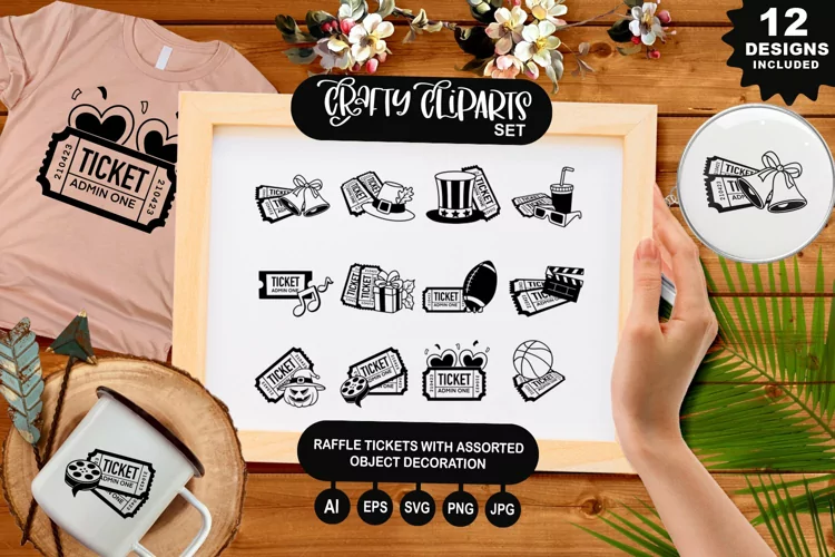 Raffle Tickets With Assorted Object Decorations Clipart Set