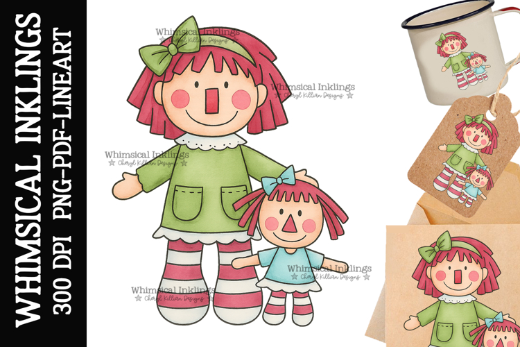 Raggedy Mommy and Me Sublimation Clipart| DTF Clipart