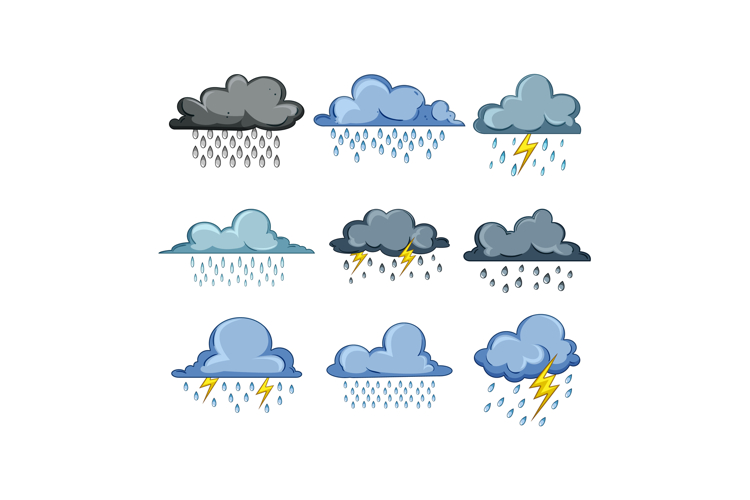 Weather forecast icons showing various rain and storm condit