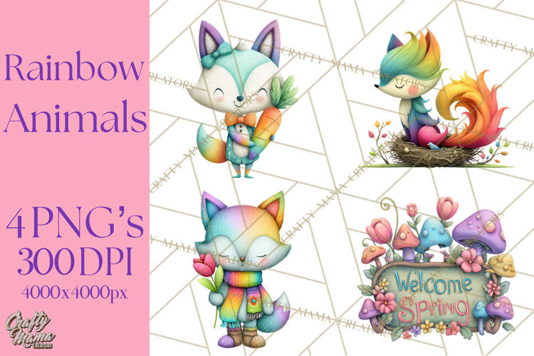 Rainbow Spring Animals Clipart, Pastel Rainbow Forest Png