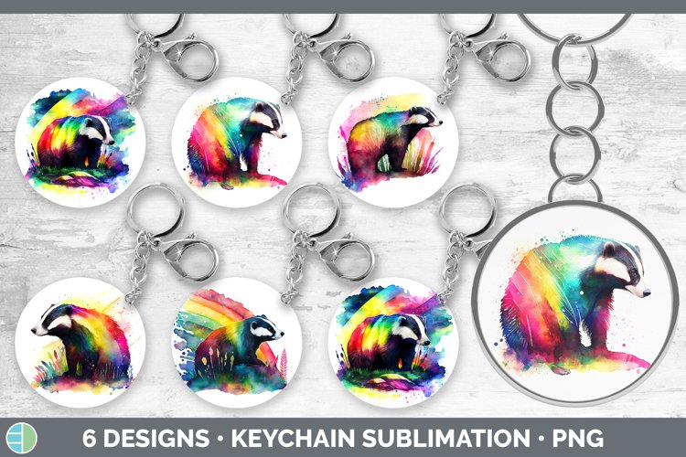 Rainbow Badger Keychain Sublimation Keyring Designs Bundle