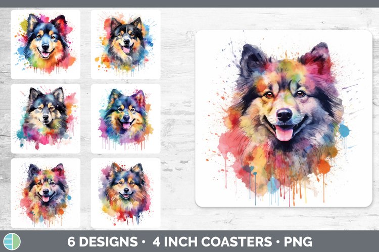 Bundle of six Watercolor Bernedoodles Square Coaster designs.