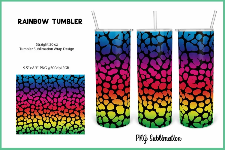 Rainbow Black Tumbler Sublimation Wrap