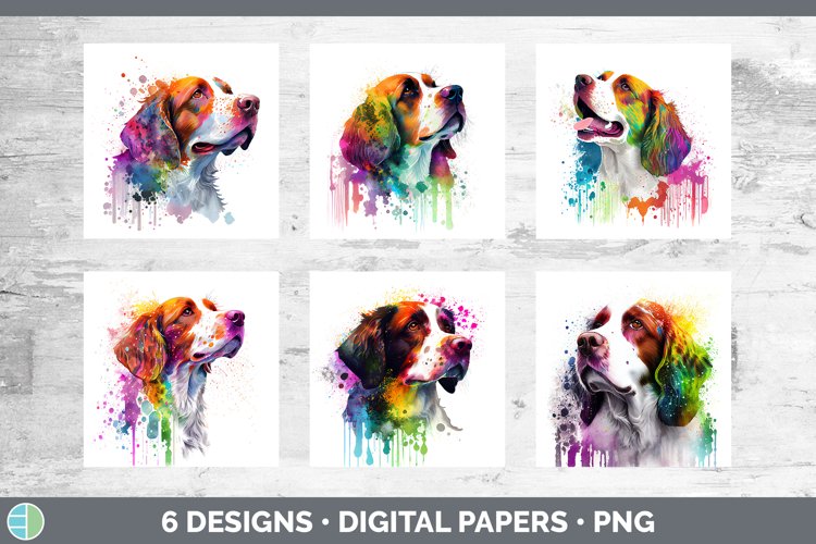 Rainbow Brittany Dog Paper Backgrounds | Digital Scrapbook P