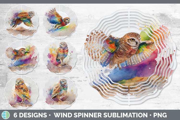 Rainbow Burrowing Owl Wind Spinner Sublimation Spinner Des