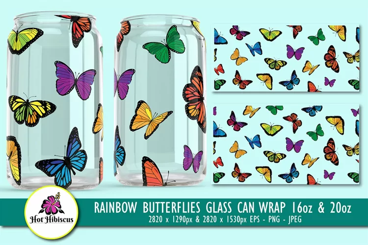 Butterflies 16 oz and 20 oz Butterfly Glass Can Sublimation