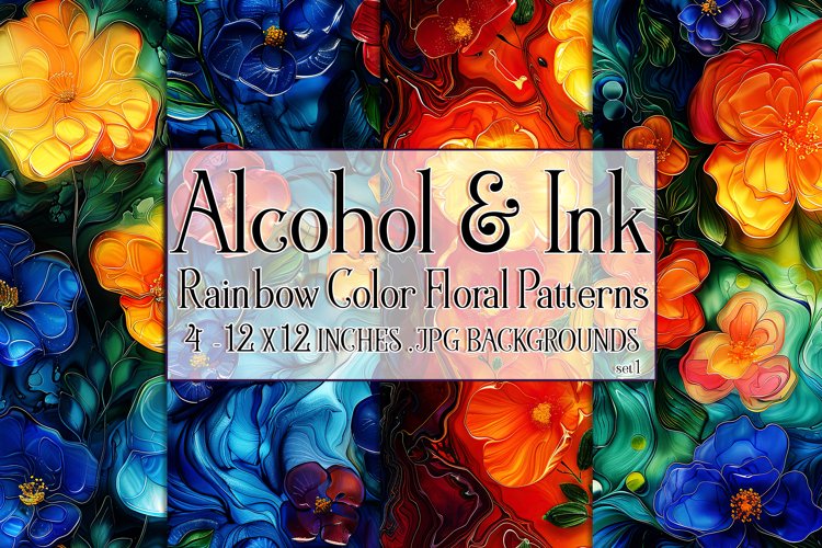 Alcohol Ink Rainbow Colors Floral Patterns, Watercolor, s1