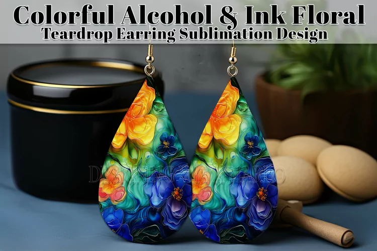 Alcohol Ink Teardrop Earring Design, Floral Earring Design 2