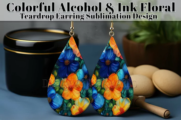 Alcohol Ink Teardrop Earring Design, Floral Earring Design 5