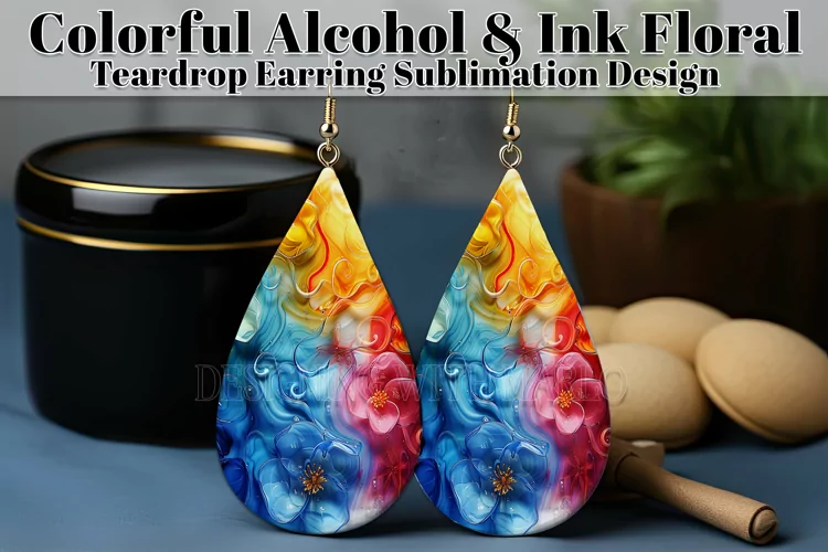 Alcohol Ink Teardrop Earring Design, Floral Earring Design 8