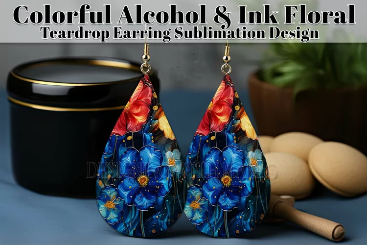 Alcohol Ink Teardrop Earring Design, Floral Earring Design 9