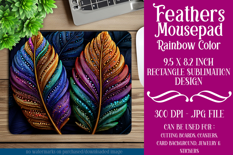 Feathers Mousepad, Sublimation Mousepad, Rainbow Feathers, 2
