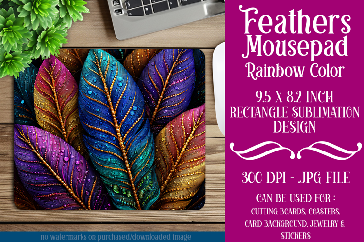 Feathers Mousepad, Sublimation Mousepad, Rainbow Feathers, 4