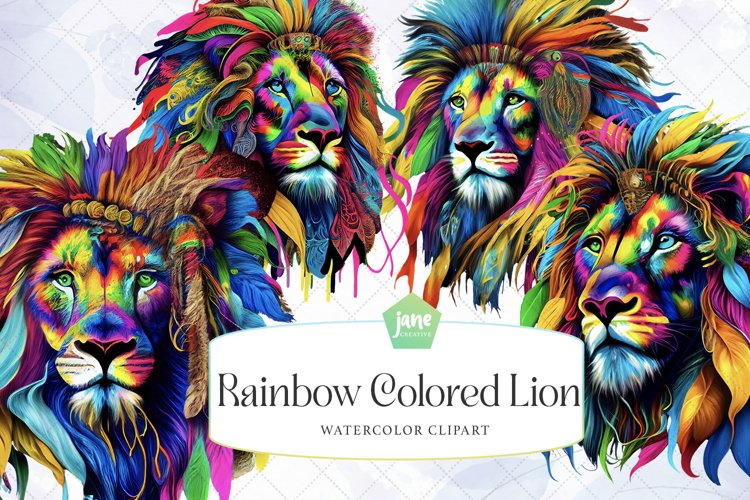 Rainbow Colored Lion Sublimation Clipart
