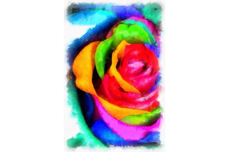 Rainbow colored rose digital painting